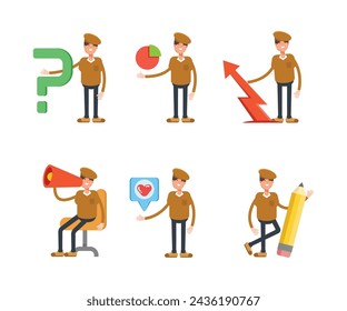 boy wearing hat characters set vector illustration