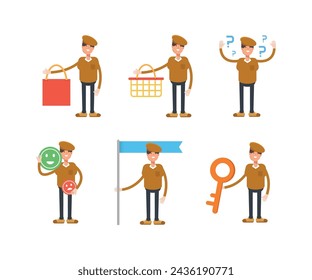 boy wearing hat characters set vector illustration