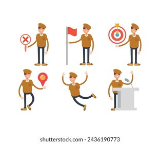 boy wearing hat characters set vector illustration