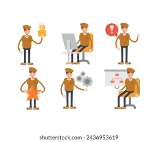 boy wearing hat characters set vector illustration