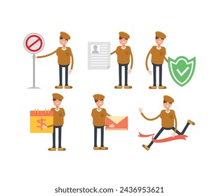 boy wearing hat characters set vector illustration