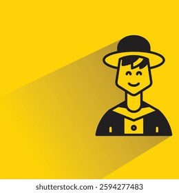 boy wearing hat icon with drop shadow on yellow background