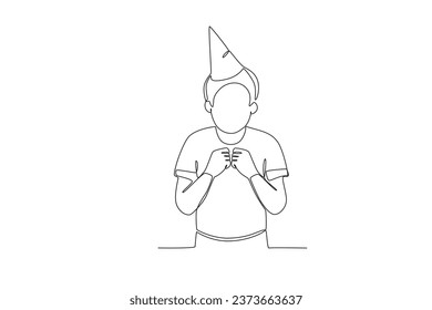 Un niño con sombrero. Años nuevos incluso dibujo de una línea