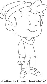Boy wearing a hat and winter clothes - coloring page