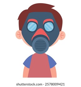 Boy wearing industrial respirator mask