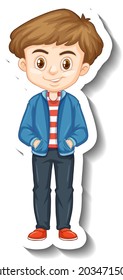 A boy wearing jacket cartoon character sticker illustration