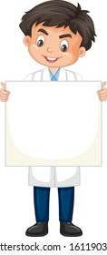 Boy wearing lab gown on white background illustration