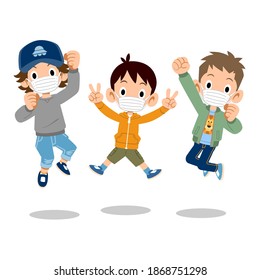 Boy wearing a mask and jumping