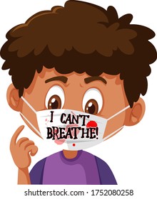 Boy wearing mask with text illustration