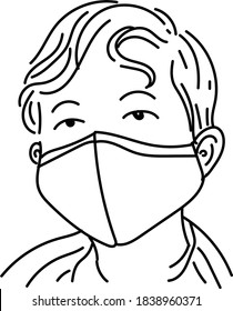 a boy wearing a mask,black and white vector illustration