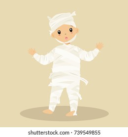 a boy wearing mummy costume for Halloween party. Halloween cartoon vector