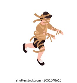 Boy wearing mummy halloween costume 3d isometric vector illustration
