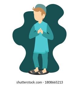 boy wearing Muslim clothes. Vector Illustration