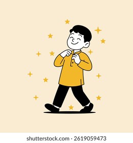 Menino vestindo roupas novas para a ilustração do vetor Eid para Eid Al Adha Mubarak