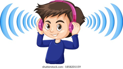 Boy wearing noise cancelling headphones illustration