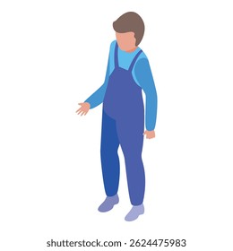 Menino usando macacão gestando com mão ilustração isométrica