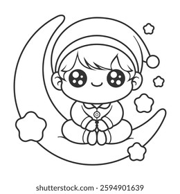 Boy wearing pajamas and head warmer, for coloring