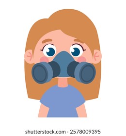 Boy wearing protective gas mask