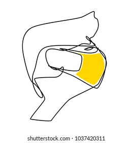A boy wearing a protective masked, contour drawing and sketch, vector illustration and simple design.