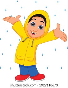boy wearing raincoat isolated on white background