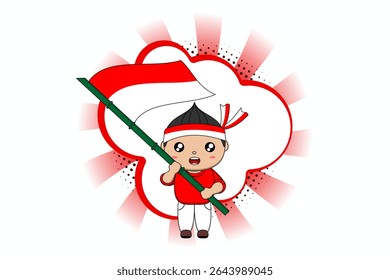 A boy wearing a red and white headband, celebrating Indonesia's Independence Day. Vector illustration design. EPS 10. 
