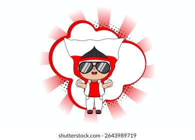A boy wearing a red and white headband, celebrating Indonesia's Independence Day. Vector illustration design. EPS 10. 
