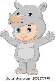 Boy Wearing Rhino Costume Waving