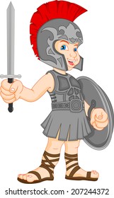 boy wearing roman soldier costume