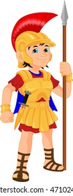 boy wearing roman soldier costume