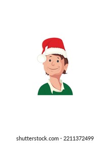  Boy wearing Santa hat vector isolated on white background.  Perfect for coloring book, textiles, icon, web, painting, books, t-shirt print.