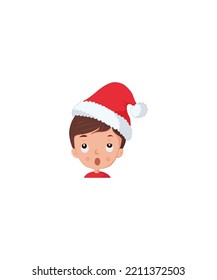  Boy wearing Santa hat vector isolated on white background.  Perfect for coloring book, textiles, icon, web, painting, books, t-shirt print.