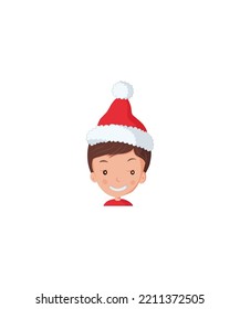  Boy wearing Santa hat vector isolated on white background.  Perfect for coloring book, textiles, icon, web, painting, books, t-shirt print.