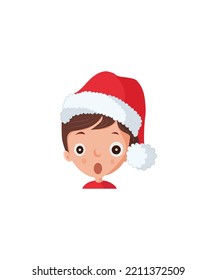  Boy wearing Santa hat vector isolated on white background.  Perfect for coloring book, textiles, icon, web, painting, books, t-shirt print.
