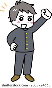 A boy wearing a school uniform doing a fist pump