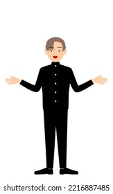 Niño con uniforme escolar, gestos con brazos extendidos