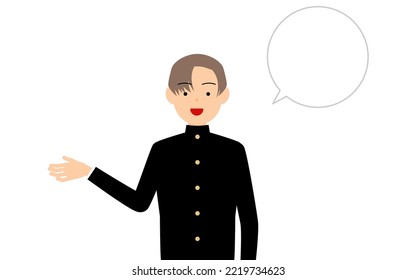 Niño con uniforme escolar, habla conmigo (con burbuja de habla)