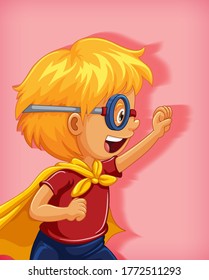 Niño usando superhéroe con posición de estrangulamiento personaje de caricatura retrato ilustración aislada