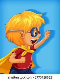 Boy wearing superhero with stranglehold position cartoon character portrait isolated illustration