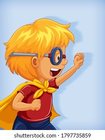 Boy wearing superhero with stranglehold position cartoon character portrait isolated illustration