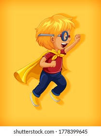 Boy wearing superhero with stranglehold in standing position cartoon character portrait isolated illustration