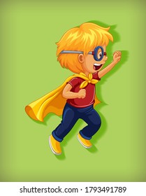 Boy wearing superhero with stranglehold in standing position cartoon character portrait isolated illustration