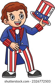 Boy Wearing Uncle Sam Outfit Cartoon Clipart 