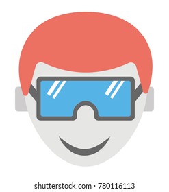A boy wearing virtual reality glasses, flat vector icon design