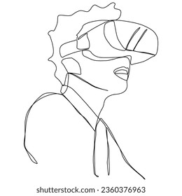 Junge mit Virtual-Reality-Technologie. Handgezeichnete Linie Kunststil auf weißem Hintergrund.