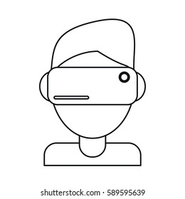 boy wearing vr goggles thin line