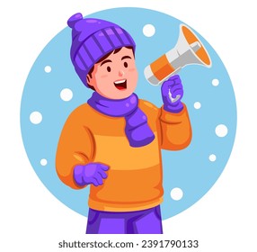 Boy Wearing Warm Clothes Holding a Megaphone