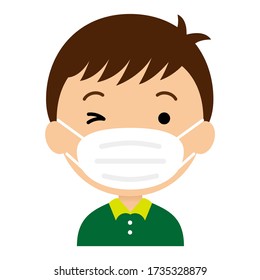 A boy wearing a white mask.
Cartoon character illustration.
