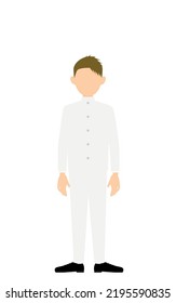 Junge mit weißer Schuluniform, aufrecht stehen