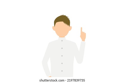 Boy wearing white school uniform, Pointing and advising