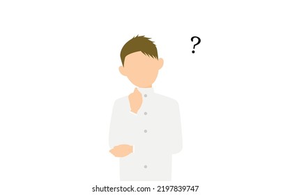 Boy wearing white school uniform, Have doubts